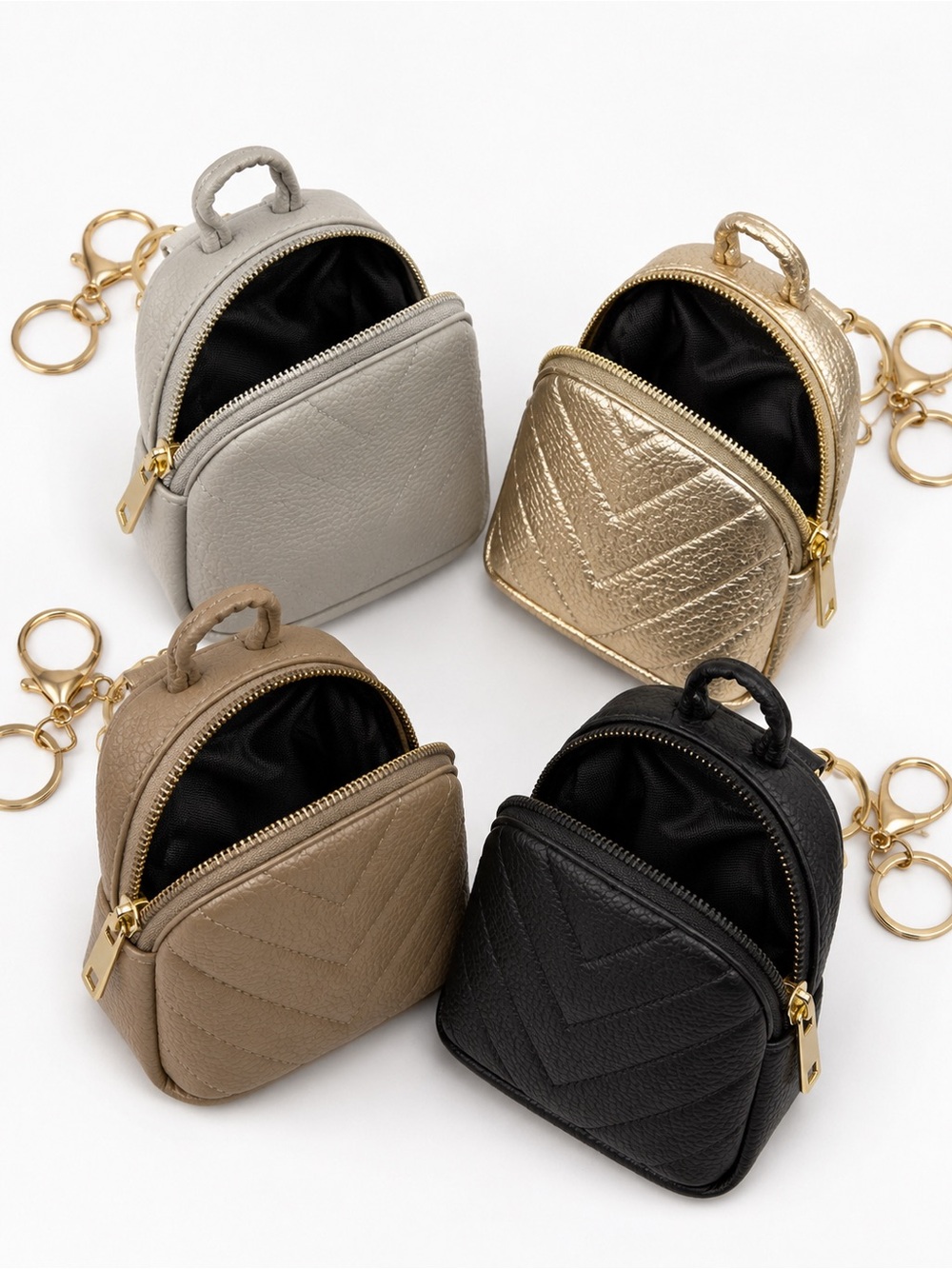 Mini Quilted Backpack Coin Purse Keychain Faux Leather Bag Charm